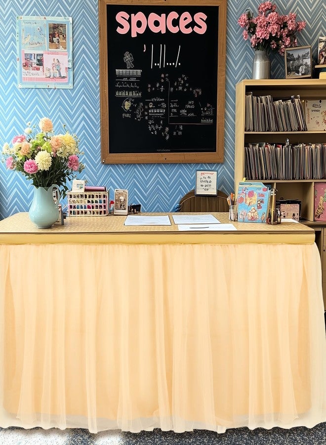 Tioncy 6 ft x 30 in Teacher Desk Skirt Champagne Tulle Desk Skirt for Classroom Rectangle Table Back to School Supplies for Kindergarten Preschool Middle School Classroom Decor - Image 1