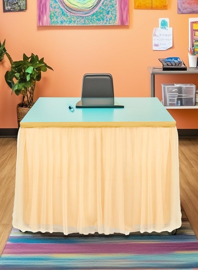Tioncy 6 ft x 30 in Teacher Desk Skirt Champagne Tulle Desk Skirt for Classroom Rectangle Table Back to School Supplies for Kindergarten Preschool Middle School Classroom Decor - Image 4