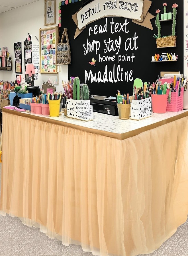 Tioncy 6 ft x 30 in Teacher Desk Skirt Champagne Tulle Desk Skirt for Classroom Rectangle Table Back to School Supplies for Kindergarten Preschool Middle School Classroom Decor - Image 5