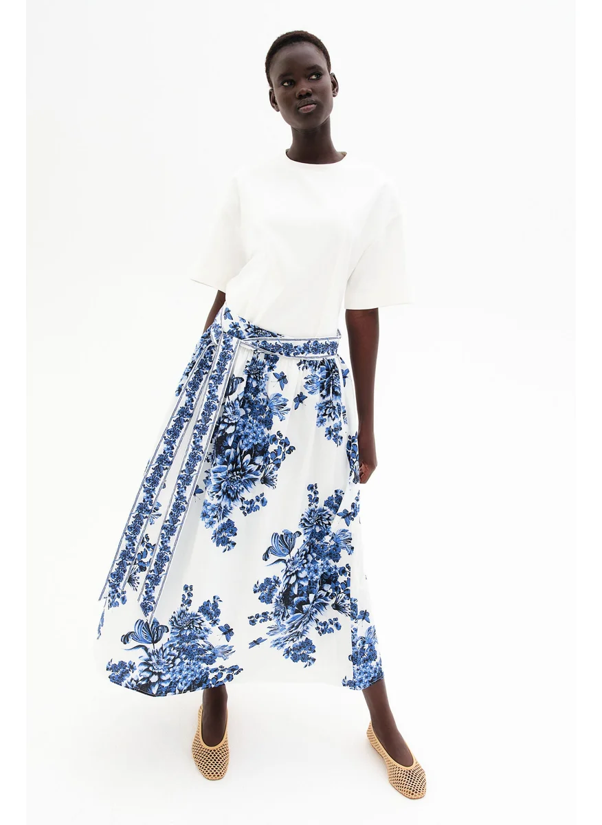 اتش اند ام Tie-Detail Poplin Skirt