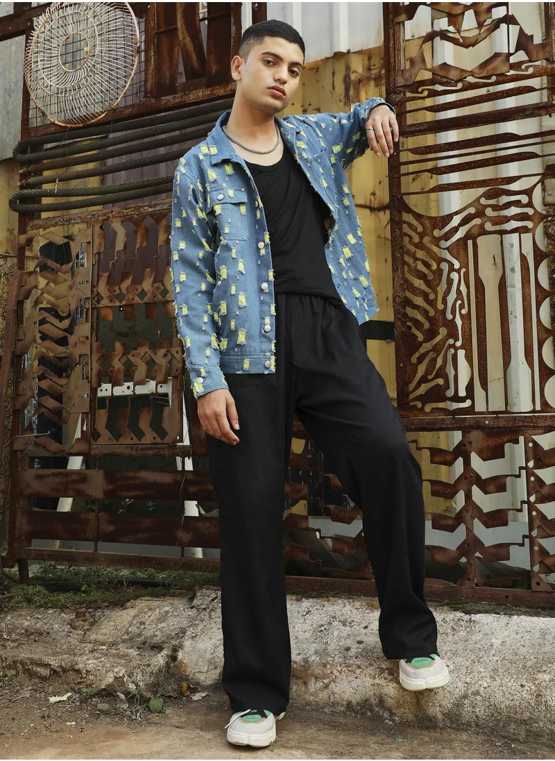 Campus Sutra Men's Blue Heavy Distressed Denim Jacket