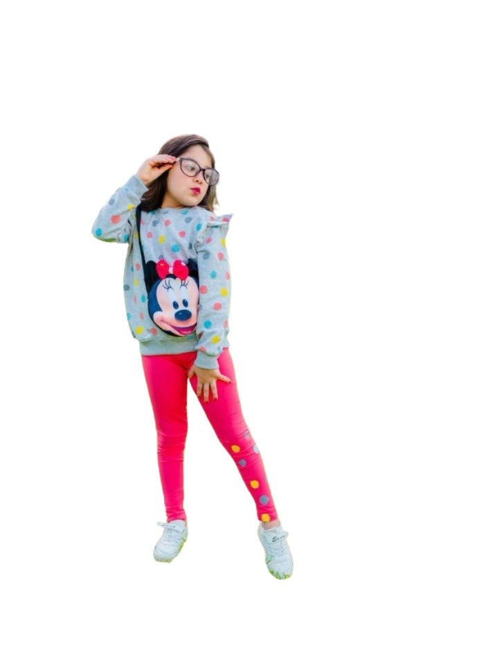Girls set, gray T-shirt and watermelon pants - Image 2
