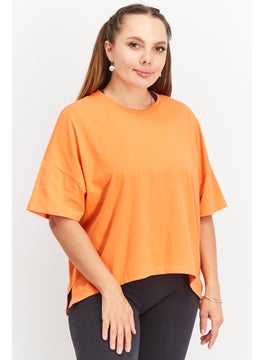 Tchibo Women Comfort Fit Short Sleeve Solid Training Top, Orange  - Image 1