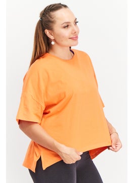 Tchibo Women Comfort Fit Short Sleeve Solid Training Top, Orange  - Image 4