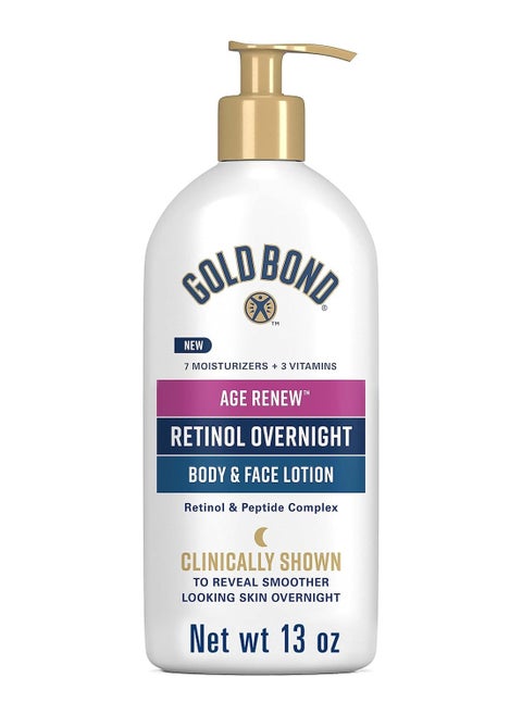 Gold Bond Age Renew Retinol Overnight Body & Face Lotion, With Retinol & Peptide Complex, 13 oz.
