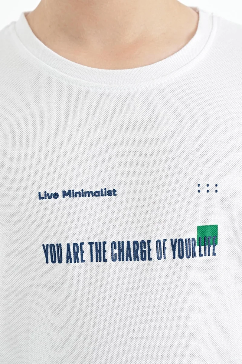 Tommy Life White Print Detailed O Neck Standard Pattern Men's T-Shirt - 11117