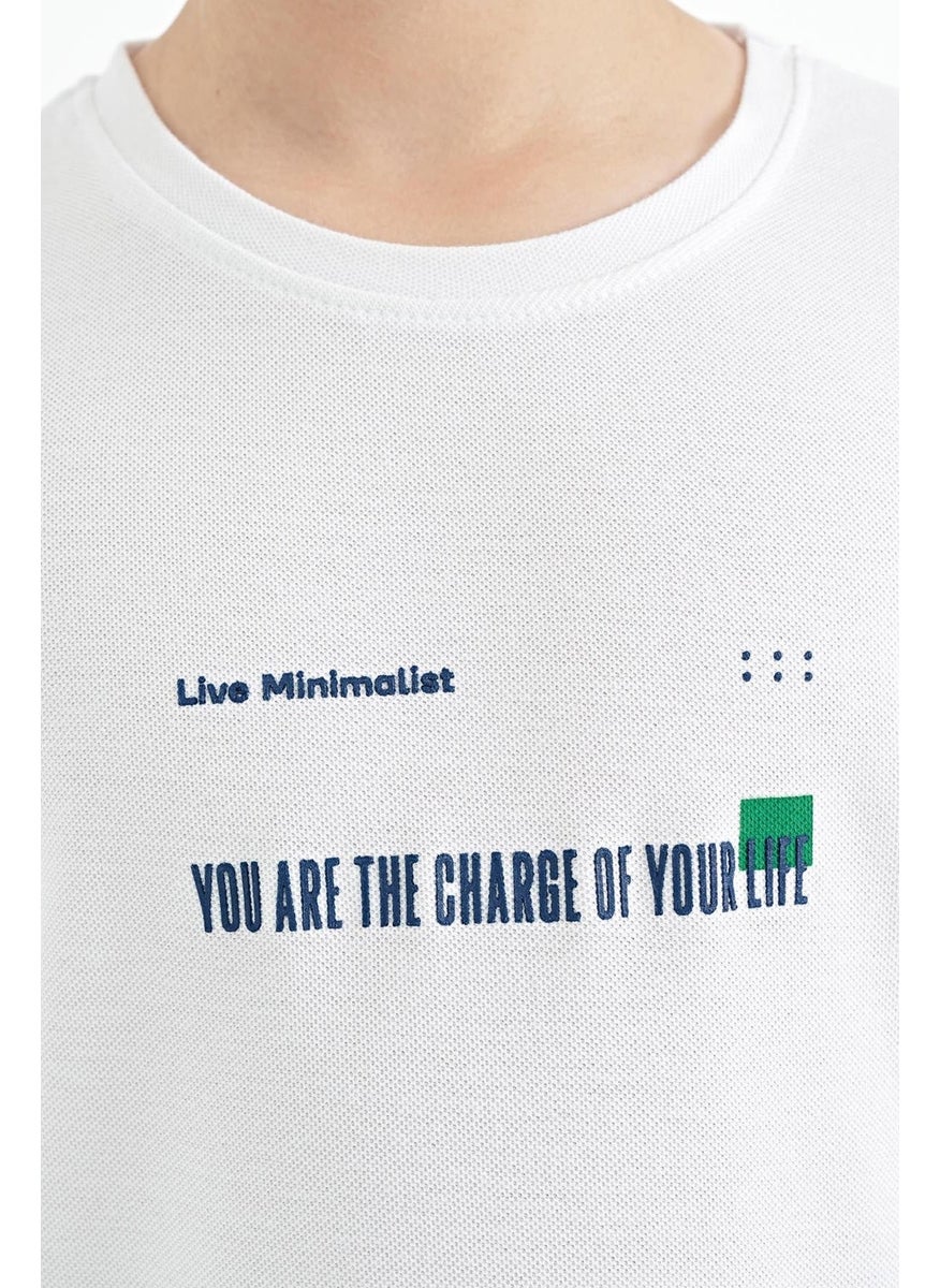 Tommy Life White Print Detailed O Neck Standard Pattern Men's T-Shirt - 11117  - Image 2