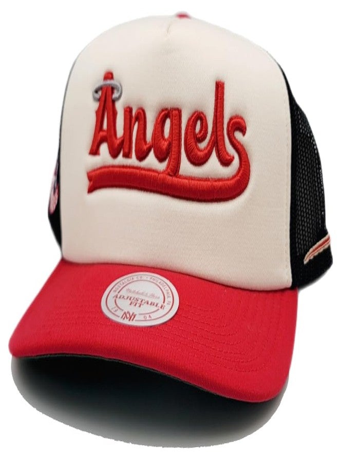 Mitchell & Ness Los Angeles Angels MLB City Connect Trucker Snapback Hat Cap, Cream - Image 2