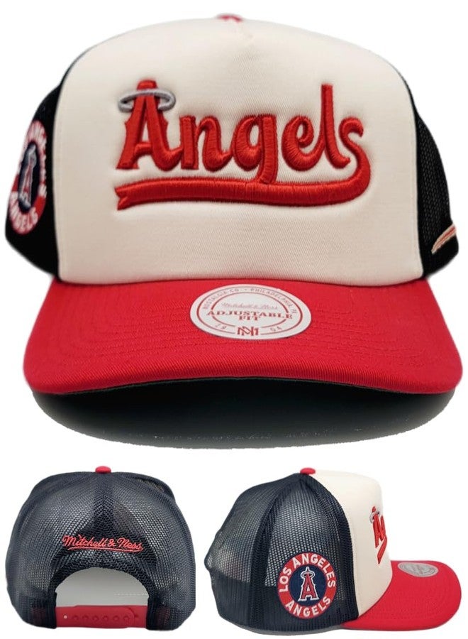 Mitchell & Ness Los Angeles Angels MLB City Connect Trucker Snapback Hat Cap, Cream - Image 1