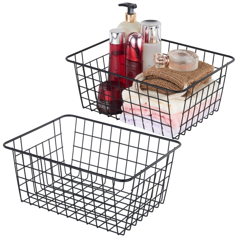 JUNCHU CHERRYã€Extra Largeã€‘Wire Kitchen Storage Baskets 2 Packs,Perfect Pantry Organization Accessories Basket,Laundry Basket,Suitable for Countertop, Kitchen, Bedroom, Bathroom,Black - Image 1