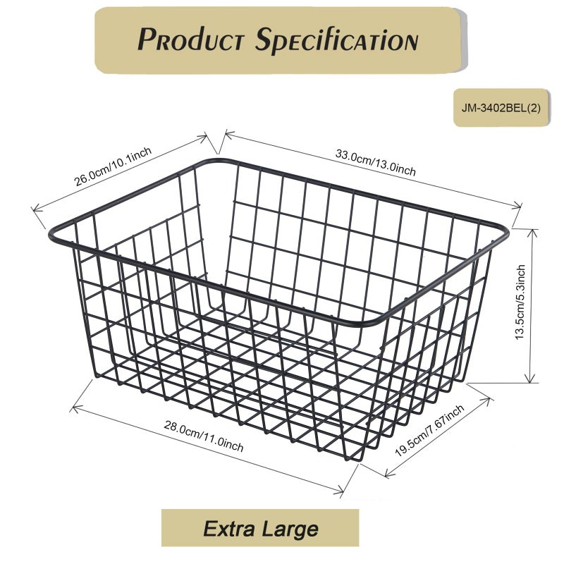 JUNCHU CHERRYã€Extra Largeã€‘Wire Kitchen Storage Baskets 2 Packs,Perfect Pantry Organization Accessories Basket,Laundry Basket,Suitable for Countertop, Kitchen, Bedroom, Bathroom,Black - Image 3