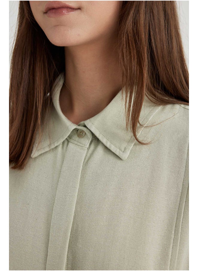 DeFacto - Woman Shirt Neck Long Sleeve Woven Dress - Image 1
