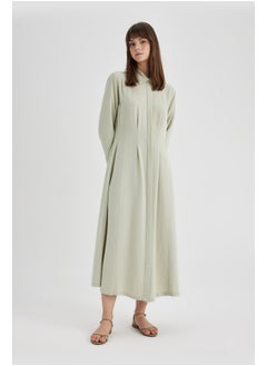 Woman Shirt Neck Long Sleeve Woven Dress