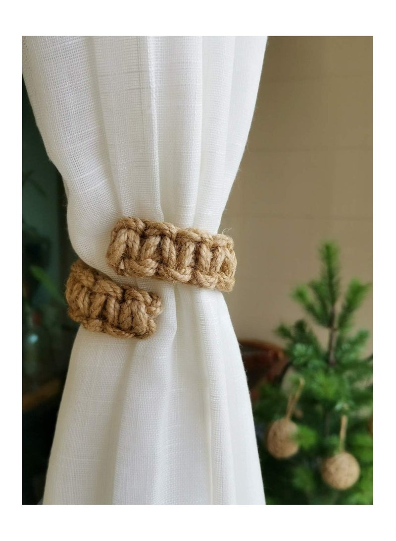 SYOSI Braided Adjustable Curtain Holdbacks, Flexible Rope Curtain Tie Farmhouse Rustic Design, Handmade Curtain Tiebacks for Home Decorations, 8 Pack - Image 3