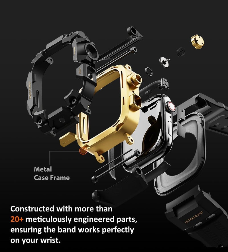 ULTIMAL Rugged Case with Band for Apple Watch 44mm,Compatible with Apple Watch Series SE 3/SE 2/SE Generation/6/5/4, Military Grade Shockproof Bumper Cover for iWatch Tactical Band Men (44mm,Gold) - Image 5