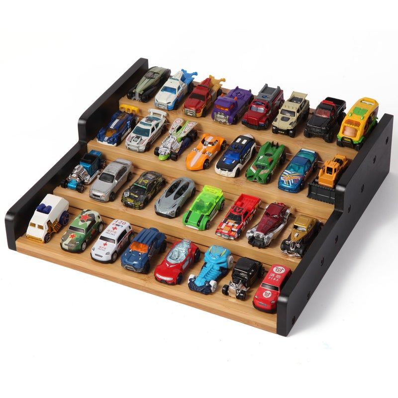 Toy Car Display Rack for Matchbox Hot Wheels Wooden Toy Car Holder Stand Organizer Holds 36 Model Cars Desktop Model Car Display Organizer Collapsible Toy Car Storage
