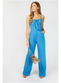 Little Mistress Dawson Cornflower Tie Front Jumpsuit  - Image 1