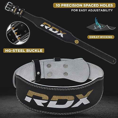 RDX Weight Lifting Belt Gym Fitness, Cowhide Leather, 4” 6” Padded Lumbar Back Support, 10 Adjustable Holes, Weightlifting Powerlifting Bodybuilding Deadlift Squat Workout Strength Training, Men Women - Image 5