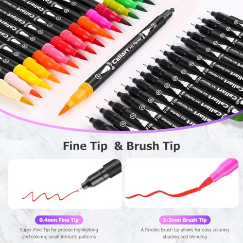 Caliart 34 Double Tip Brush Pens Art Markers, Artist Fine & Brush Pen Coloring Markers for Adult Book Cards Drawing Craft Kit Teacher Office Supplies - Image 4