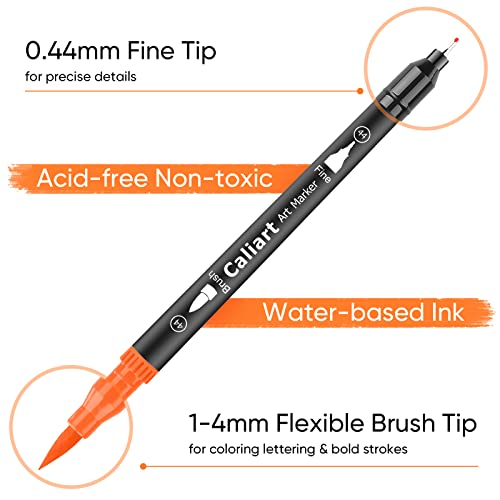Caliart 34 Double Tip Brush Pens Art Markers, Artist Fine & Brush Pen Coloring Markers for Adult Book Cards Drawing Craft Kit Teacher Office Supplies - Image 3