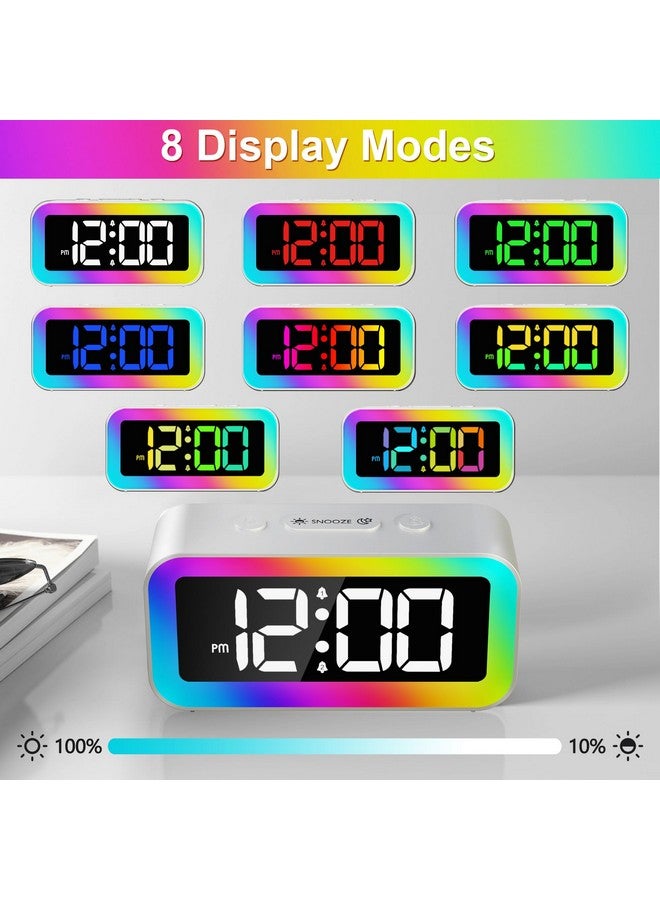 Jall Colorful Nightlight LED Digital Alarm Clock with Super Loud Dual alarm, Weekday mode, Snooze, Dimmer, USB Charging Port for Livingroom, Bedroom, Bedside, Heavy Sleeper, Adult, Kid, Teens, gift, Silver - Image 4