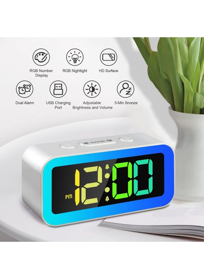 Jall Colorful Nightlight LED Digital Alarm Clock with Super Loud Dual alarm, Weekday mode, Snooze, Dimmer, USB Charging Port for Livingroom, Bedroom, Bedside, Heavy Sleeper, Adult, Kid, Teens, gift, Silver - Image 2