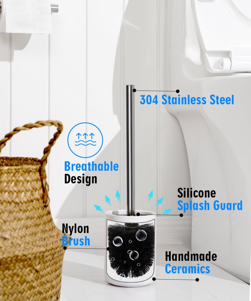 Viosuniu Ceramic Toilet Brush & Holder Set - Freestanding Deep-Cleaning Toilet Bowl Cleaner Brush, Stainless Steel Handle, Small & Sturdy for Storage, Easy to Clean, Non-Scratching - Image 5