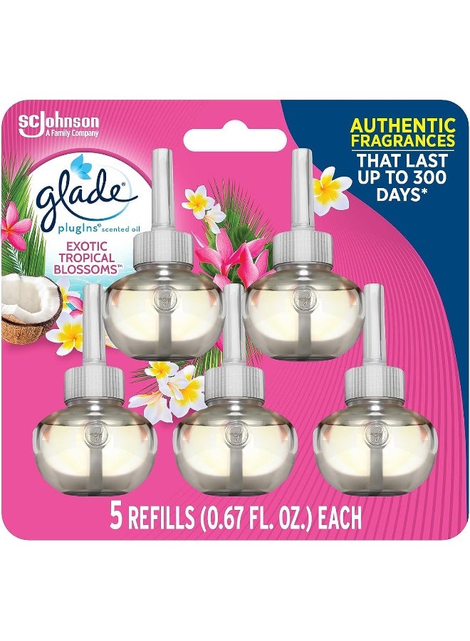Glade عبوات غليد بلوق إنز معطر الهواء، معطرة وزيوت أساسية للمنزل والحمام، أزهار استوائية غريبة، 3.35 أونصة سائلة، 5 عبوات - Image 1