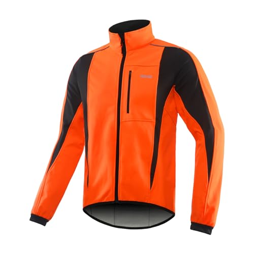 ARSUXEO Winter Warm UP Thermal Softshell Cycling Jacket Windproof Waterproof Bicycle Mountain Bike Clothes 15-K Orange Size X-Large - Image 1