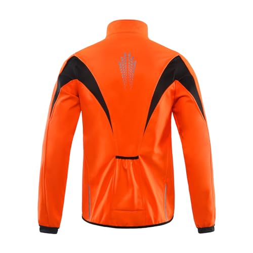 ARSUXEO Winter Warm UP Thermal Softshell Cycling Jacket Windproof Waterproof Bicycle Mountain Bike Clothes 15-K Orange Size X-Large - Image 2