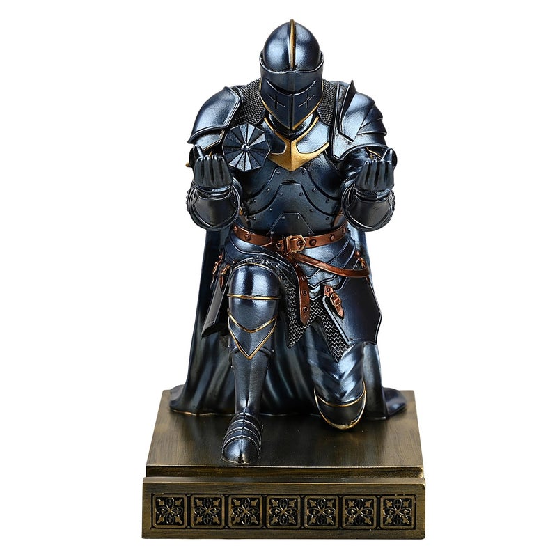 Amoysanli Medieval Armored Warrior Wearing Outerwear, Mobile Phone Stand Knight Pen Holder Desk Organizers, Resin Bookends Paperweight with a Letter Opener for Desk (Blue) - Image 4