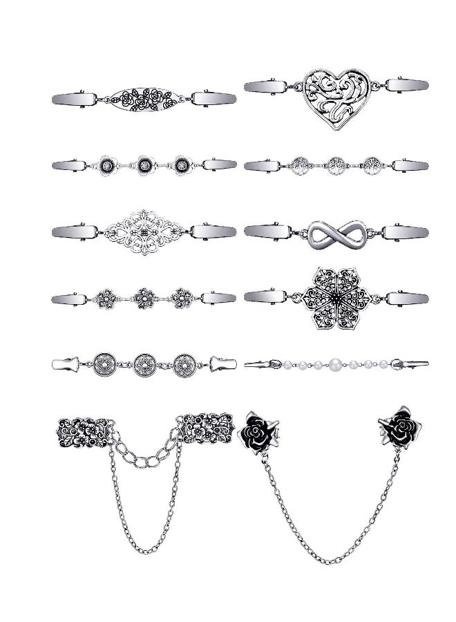 Shirt Clips, Dresses Shirt Clips Cardigan Clips Vintage Sweater Shawl Clips Retro Brooch Pins Collar Chain Clips for Women Girls Dresses Cardigan Collar Safety Pins(12 Pieces) - Image 1