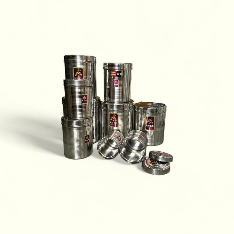MUKE Bhawani Stainless Steel Dibba Kitchen Storage Solutions Steel Dibba Food Storage Containers 9 Pcs 500Ml To 5 Kgs Silver AirtightDurable dabba set - Image 1