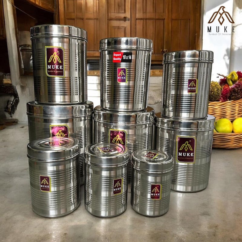 MUKE Bhawani Stainless Steel Dibba Kitchen Storage Solutions Steel Dibba Food Storage Containers 9 Pcs 500Ml To 5 Kgs Silver AirtightDurable dabba set - Image 2