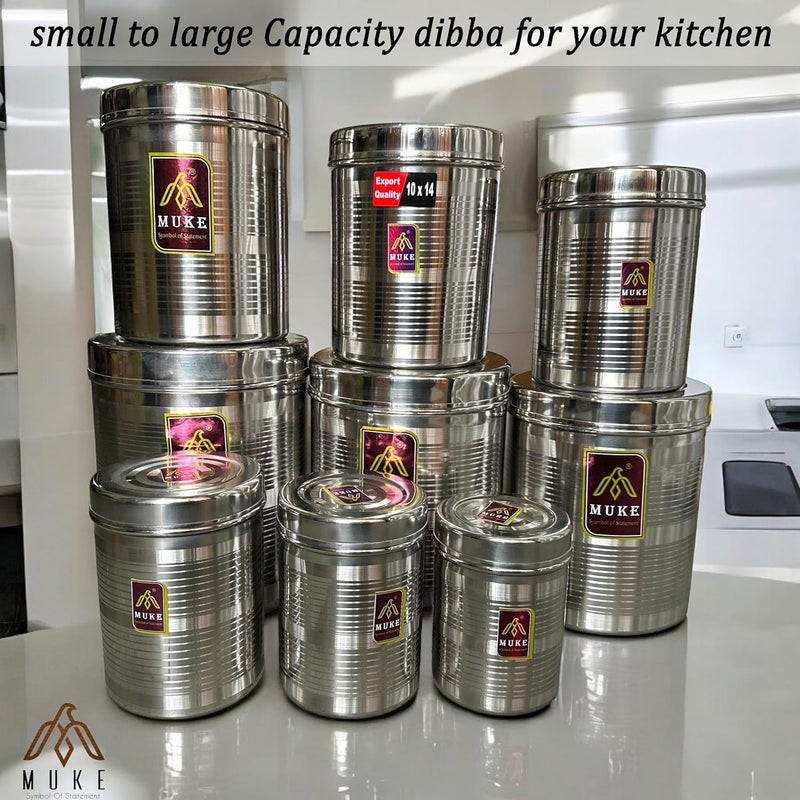 MUKE Bhawani Stainless Steel Dibba Kitchen Storage Solutions Steel Dibba Food Storage Containers 9 Pcs 500Ml To 5 Kgs Silver AirtightDurable dabba set - Image 4