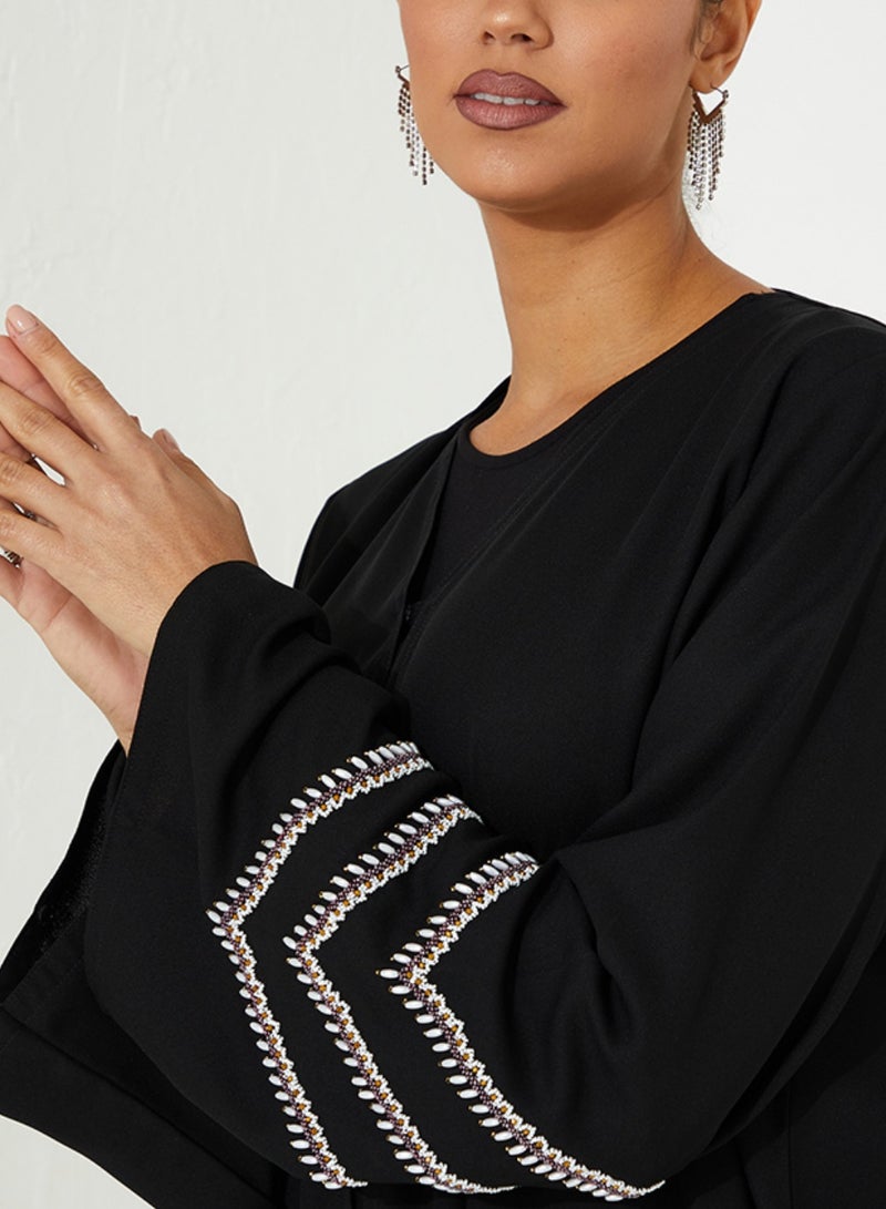 Rosette Abaya Embroidered Abaya with pearl purple design on Sleeves - Image 2