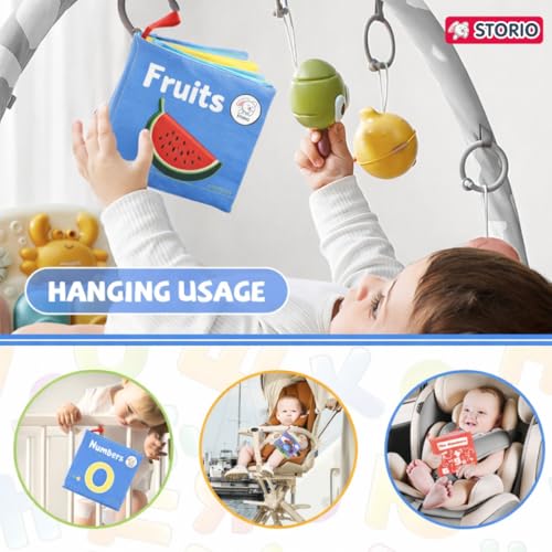 Storio Baby Cloth Books Set of 4 – Soft Sensory Books with Crinkle Sound | Washable Early Learning Toys for Babies | Animals, Numbers, Shapes, Fruits & Vegetables | Non-Toxic Gift 6+ Months - Image 5