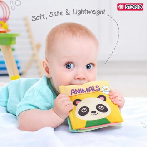 Storio Baby Cloth Books Set of 4 – Soft Sensory Books with Crinkle Sound | Washable Early Learning Toys for Babies | Animals, Numbers, Shapes, Fruits & Vegetables | Non-Toxic Gift 6+ Months - Image 2
