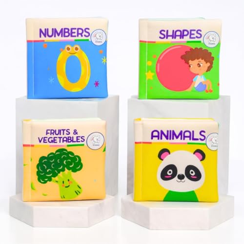 Storio Baby Cloth Books Set of 4 – Soft Sensory Books with Crinkle Sound | Washable Early Learning Toys for Babies | Animals, Numbers, Shapes, Fruits & Vegetables | Non-Toxic Gift 6+ Months - Image 4