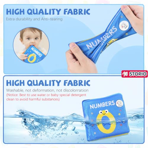 Storio Baby Cloth Books Set of 4 – Soft Sensory Books with Crinkle Sound | Washable Early Learning Toys for Babies | Animals, Numbers, Shapes, Fruits & Vegetables | Non-Toxic Gift 6+ Months - Image 3