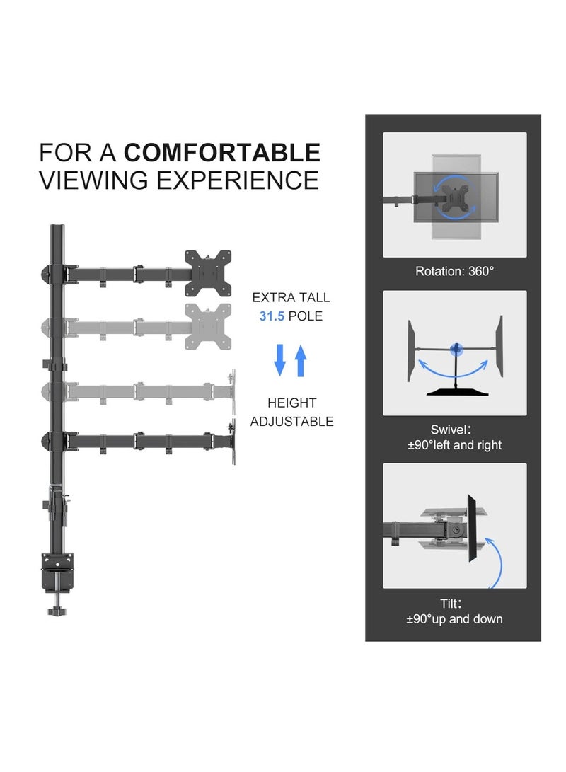 Long double-arm monitor stand with an 80cm column, maximum load capacity of 10kg per arm, desktop monitor mount for 13-32 inch monitors, computer monitor stand - desktop monitor mount MD6821DB - Image 3