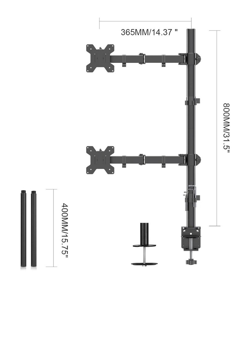 Long double-arm monitor stand with an 80cm column, maximum load capacity of 10kg per arm, desktop monitor mount for 13-32 inch monitors, computer monitor stand - desktop monitor mount MD6821DB - Image 2