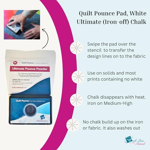 Full Line Stencil - Ultimate Quilt Pounce Pad with Refillable Iron-Off Chalk Powder, for Design Transfer and Fabric Marking Using Quilting Stencils – 2 oz White Chalk Included (QPU) - Image 2