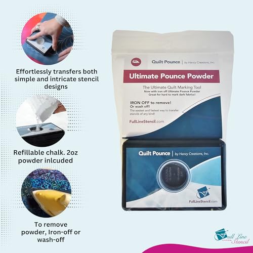 Full Line Stencil - Ultimate Quilt Pounce Pad with Refillable Iron-Off Chalk Powder, for Design Transfer and Fabric Marking Using Quilting Stencils – 2 oz White Chalk Included (QPU) - Image 4
