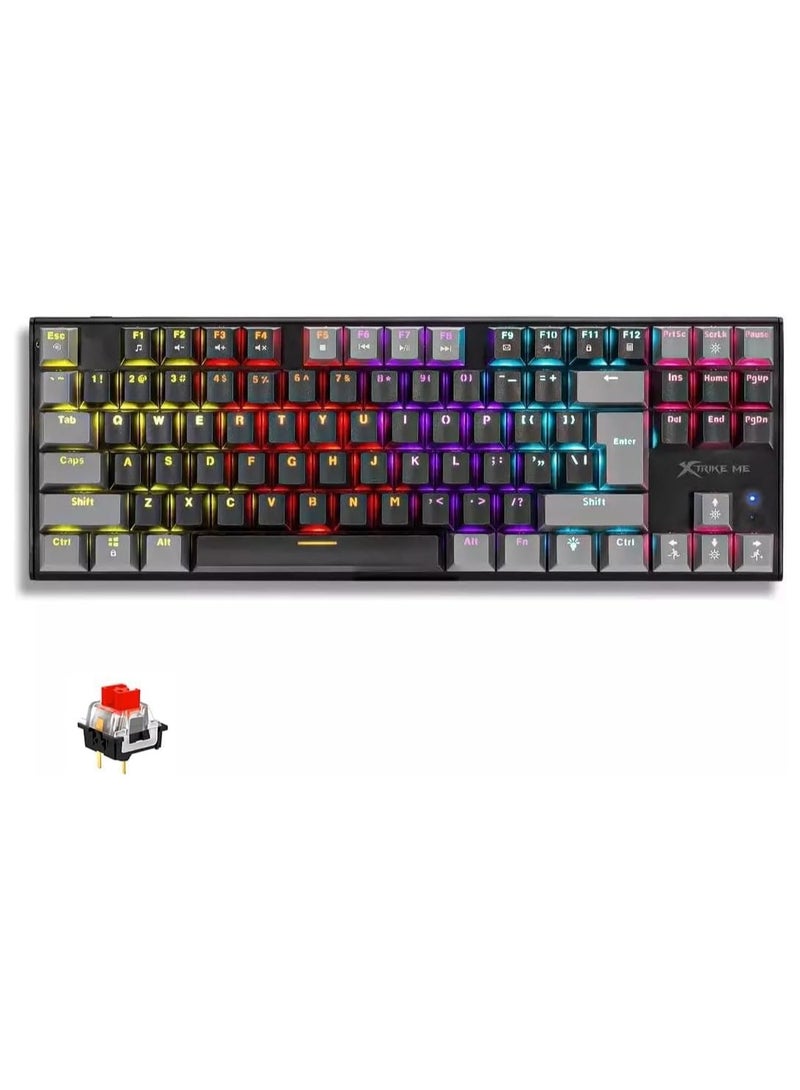 XTRIKE ME GK-989B Gaming Mechanical Keyboard USB Wired TKL Size - RED Switches - Rainbow Back Lighting - ENG Double injection key caps Illumination | Grey/Black - Image 1