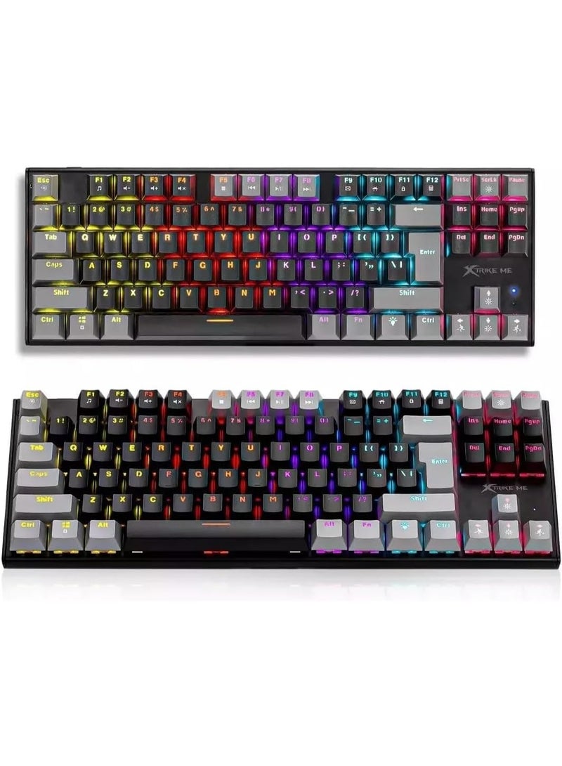 XTRIKE ME GK-989B Gaming Mechanical Keyboard USB Wired TKL Size - RED Switches - Rainbow Back Lighting - ENG Double injection key caps Illumination | Grey/Black - Image 5