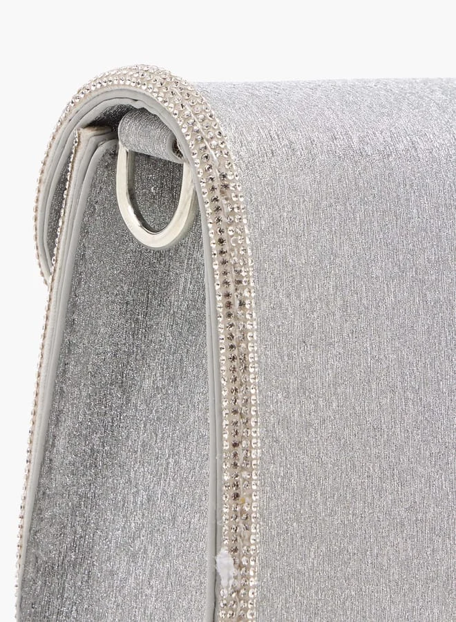 Flora Bella By Shoexpress Women Embellished Crossbody Bag with Detachable Chain Strap and Flap Closure