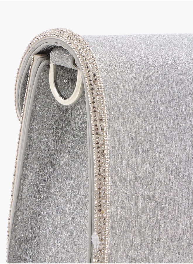 Flora Bella By Shoexpress Women Embellished Crossbody Bag with Detachable Chain Strap and Flap Closure  - Image 5
