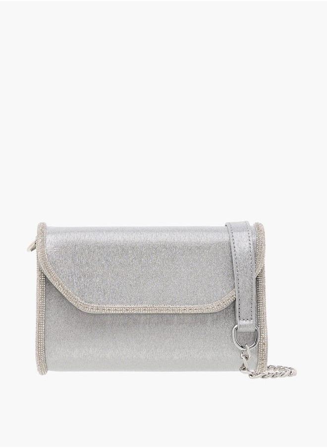 Flora Bella By Shoexpress Women Embellished Crossbody Bag with Detachable Chain Strap and Flap Closure  - Image 1