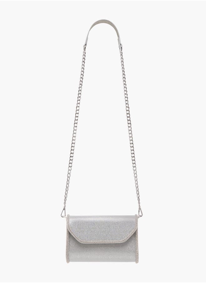Flora Bella By Shoexpress Women Embellished Crossbody Bag with Detachable Chain Strap and Flap Closure  - Image 2